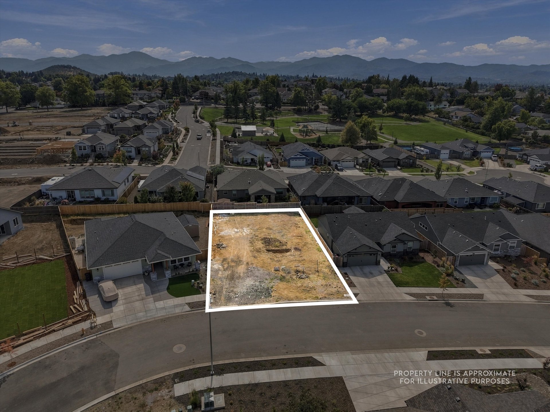 3075 Umpqua Drive, aerial view of the level lot in Cascade Terrace