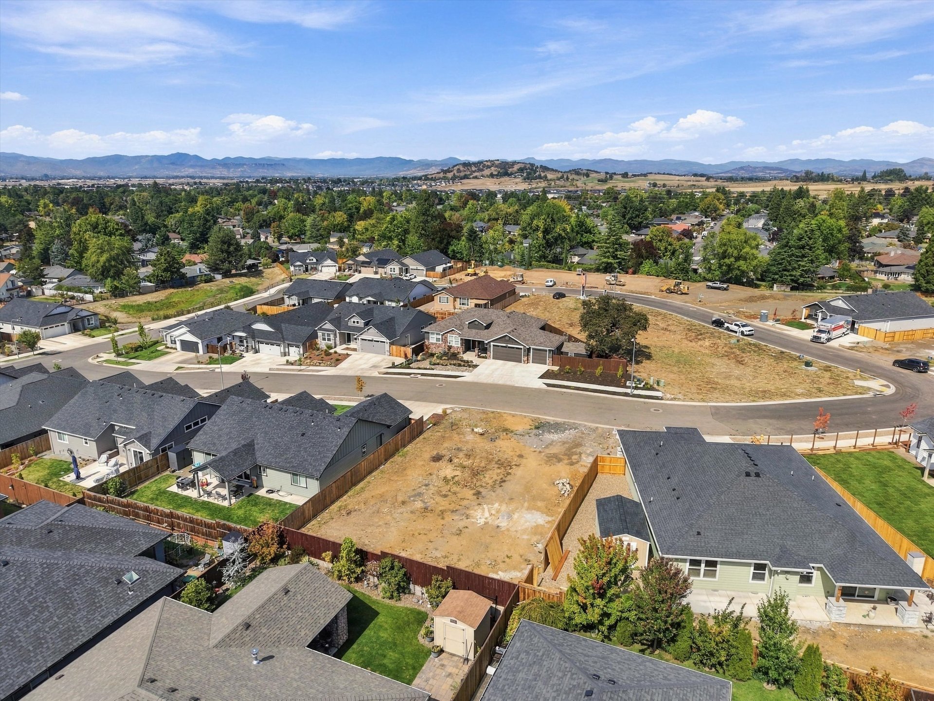 Aerial over Cascade Terrace looking toward the Roxy Ann foothills
